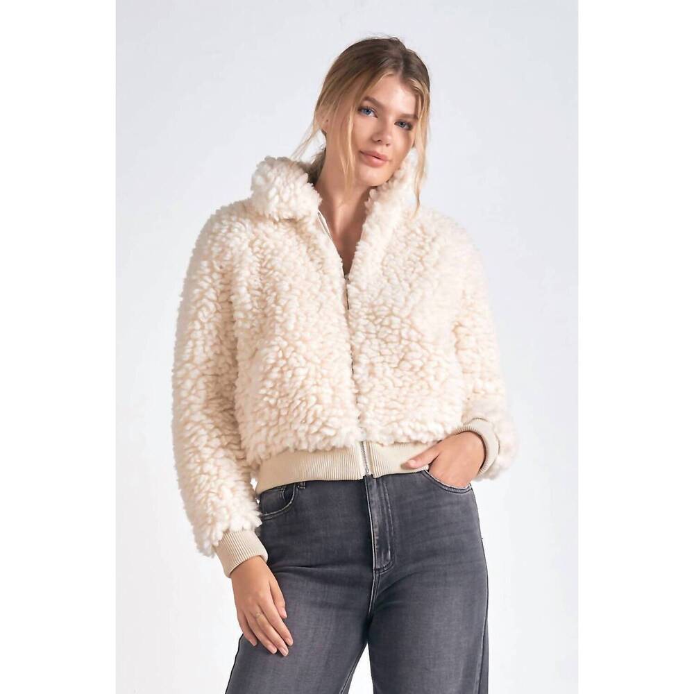 NEW ELAN sherpa bomber jacket in vanilla